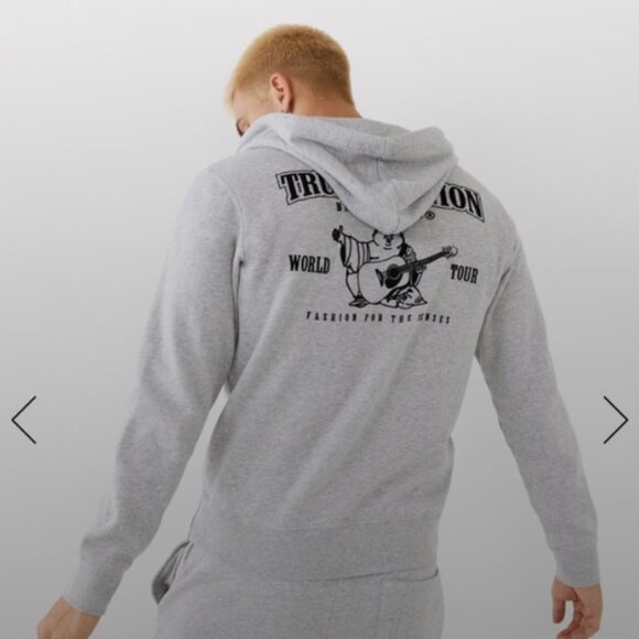 New Men's True Religion Classic Logo Zip Hoodie/Sweatshirt in Heather Grey - Picture 1 of 7